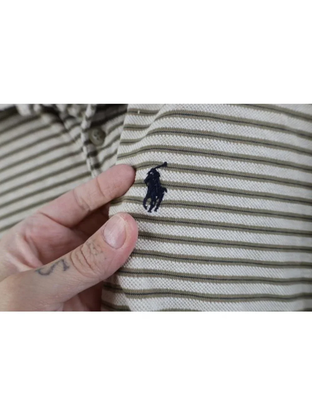Vintage 90s Ralph Lauren Mens Large Distressed Striped Knit Golf Polo Shirt